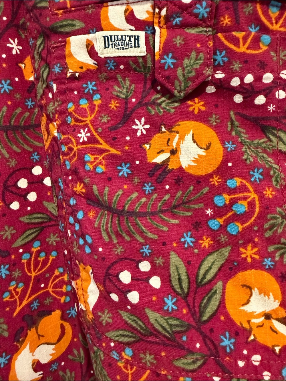 Duluth Trading Co Maroon Fox Print Overalls - Picture 5 of 9